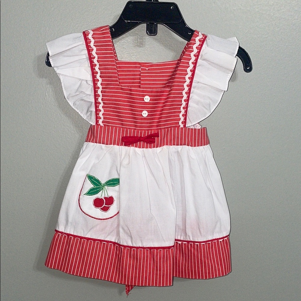VINTAGE Cradle Togs red/white cherry dress size 24 months